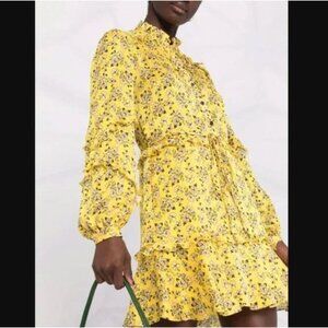 Pinko Tunisia Yellow Ruffle Floral Boho Dress Size 8